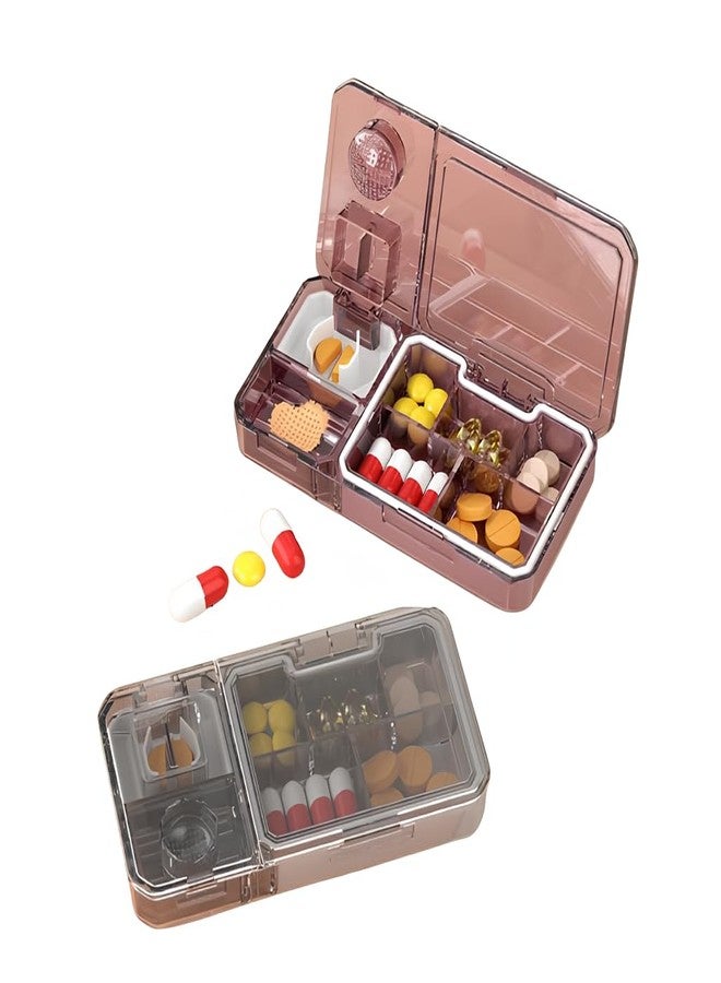 PRAMANTA Pill Box with Tablet Cutter - 3-in-1 Medicine Organizer for Small and Large Tablets, Pill Cutter and Grinder Compartments for Travel and Daily Use (1Pcs) - Image 1